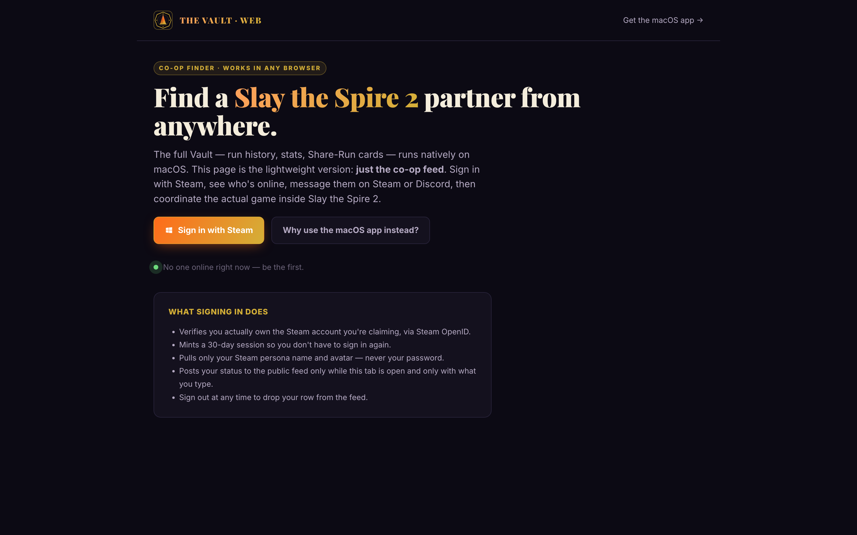 Live capture of the web companion at app.spirevault.app